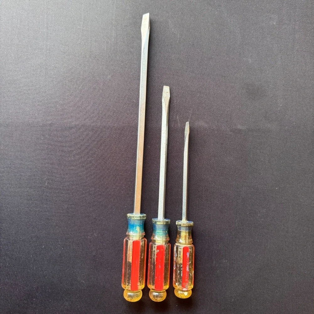 Vtg‎ Craftsman USA Screwdriver Set Lot 3 Flathead Slotted Acetate Handle